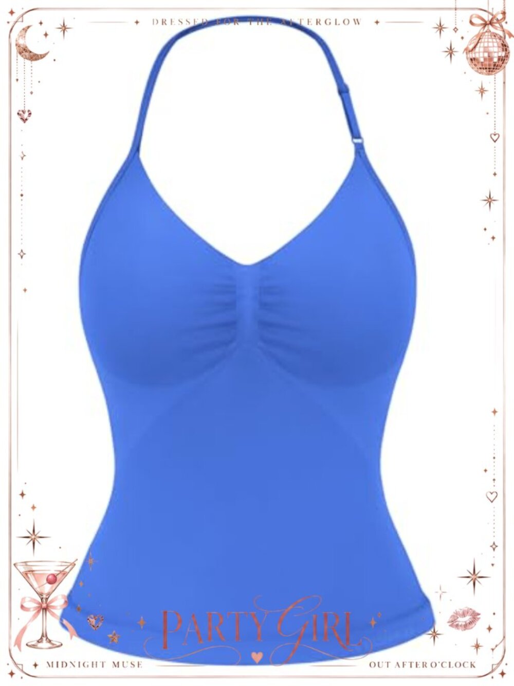 Women's Longline Strappy Halter Tank Top with Built-In Bra Adjustable Straps